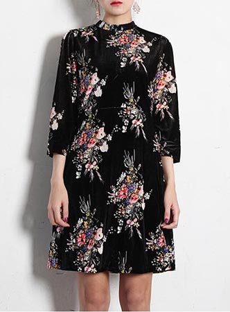 velvet floral black dress