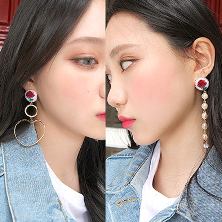 rose embroidery unbalance earring