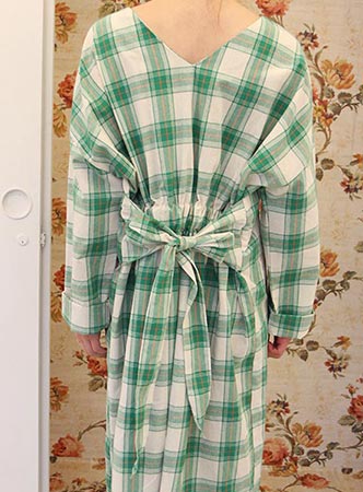 vintage check ribbon dress(2 colors)