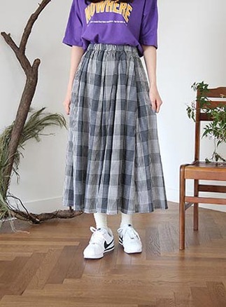 check  patch long skirt