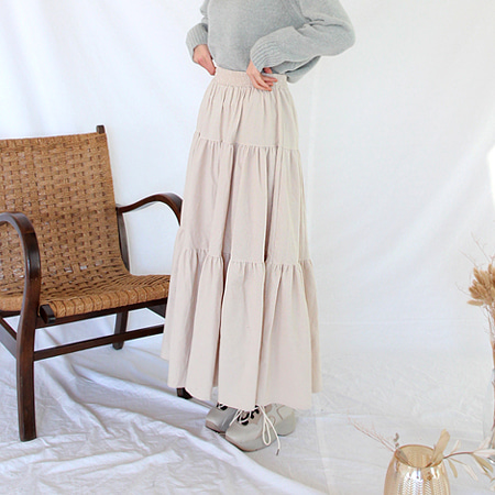 cord long cancan skirt (3 colors)