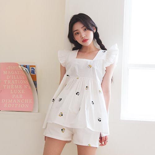 embroidery  top + shorts SET (2 colors)