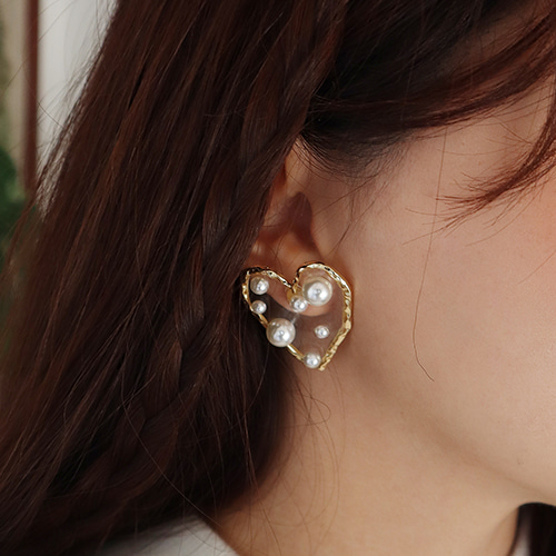 heart gold clear earring