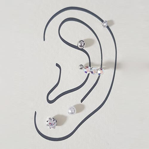 simple earrings+3 cubic earcuff 5set