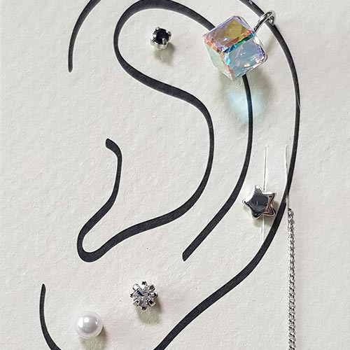 cube swarovski earcuff + chain star earrings