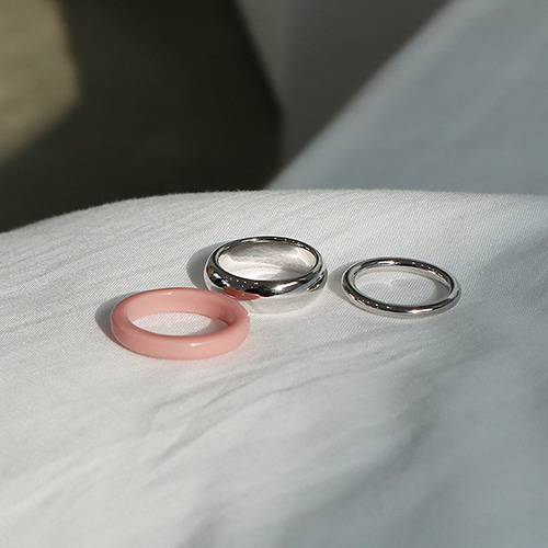 pink bold silver 3set ring