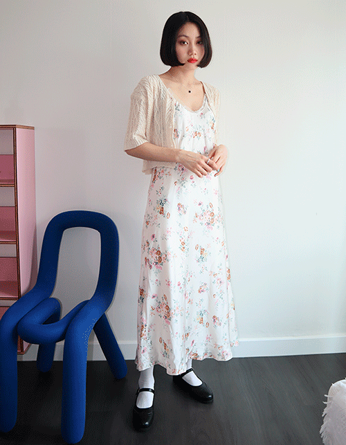 floral silky long dress (2 colors)