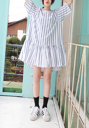 stripe  unbalance dress (3colors)