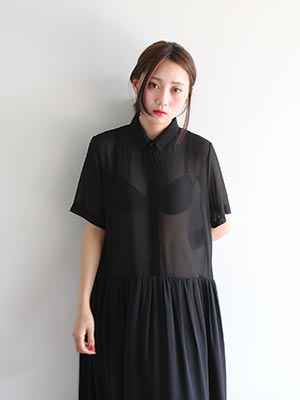 black see-through shirt dress 