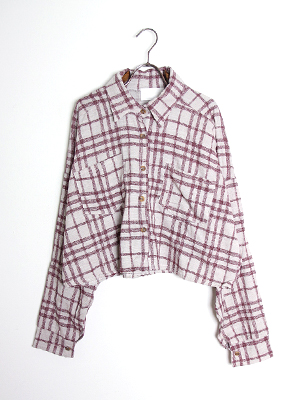 crop loose check shirt (only navy)
