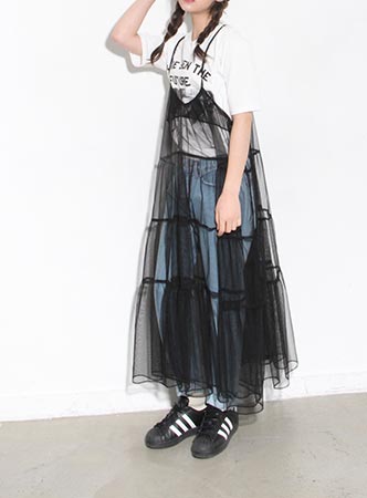 black see-through cami long dress 