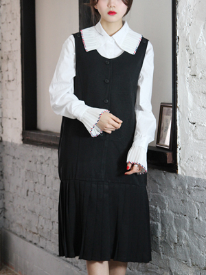 button pleats sleeveless dress (2 colors)