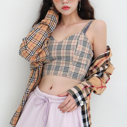 classic check cami top + skirt (beige/S skirt only!)