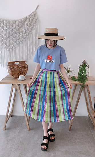 multicolor check skirt (2 colors)