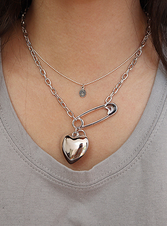 heart + safety pin chain necklace
