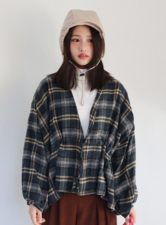 wool check cozy jacket cardigan (3 colors)