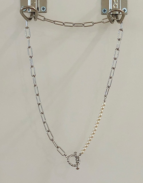 pearl&amp;chain mix long necklace