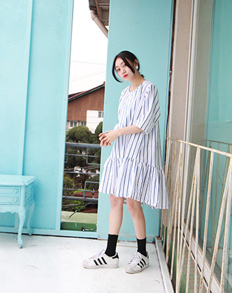 stripe  unbalance dress (3colors)