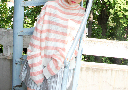 stripe hi-neck wide knit (2 colors)