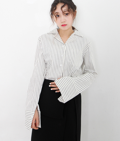 double collar over-cuff stripe shirt (2colors)