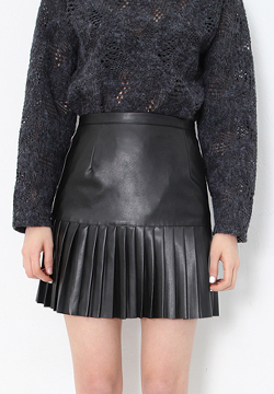 under pleats leather skirt (2 colors) 