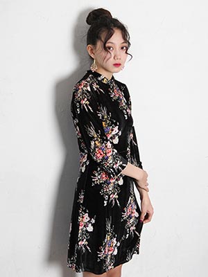 velvet floral black dress
