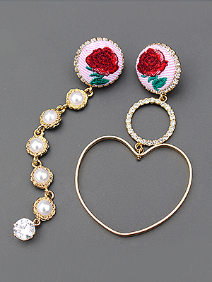rose embroidery unbalance earring