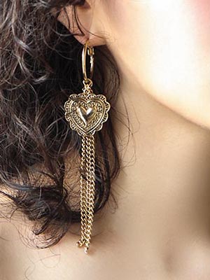 antique pattern heart long chain earrings