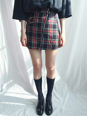 diagonal zip tartan skirt (2 colors)