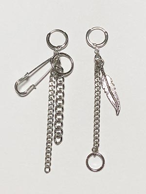 leaf +safety pin chain earrring