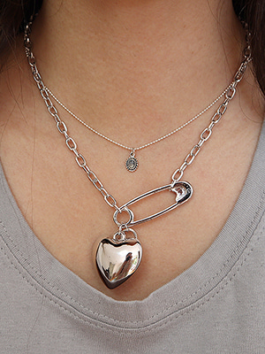 heart + safety pin chain necklace