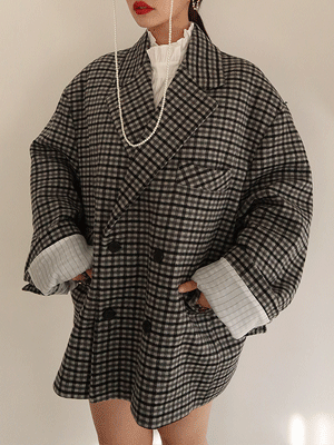 wool check double over jacket coat (2 colors)