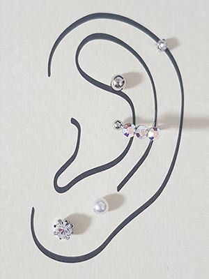 simple earrings+3 cubic earcuff 5set