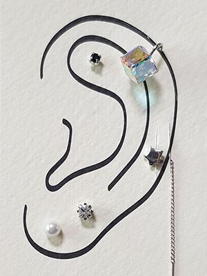 cube swarovski earcuff + chain star earrings