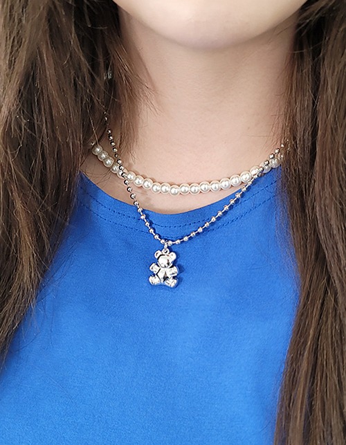 bear&amp;pearl necklace set