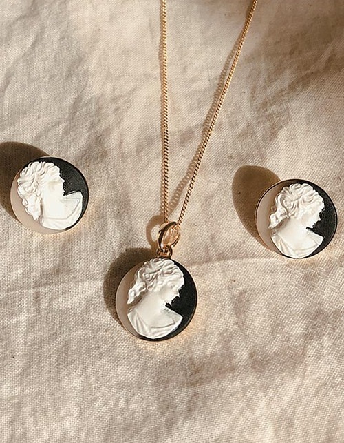 simple cameo earring &amp; necklace (3 colors)