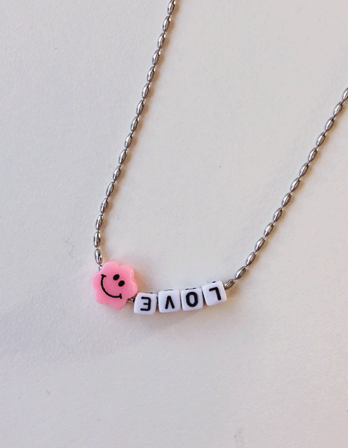 pink flower smile love necklace