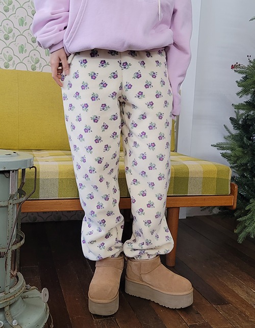mini flower fleece pants (2 colors)