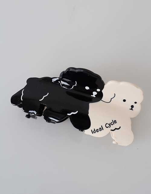 black&amp;white puppy hairpin