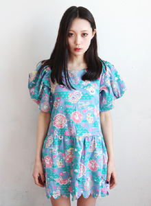 denim floral dress (2colors)