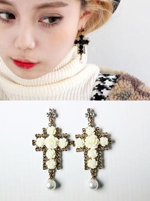 rose cross earring (2 colors)