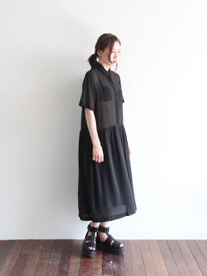 black see-through shirt dress 