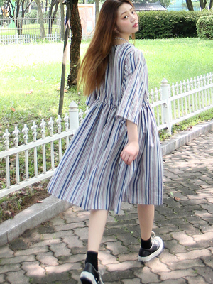 stripe wide string dress (2 colors)