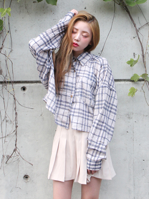 crop loose check shirt (only navy)
