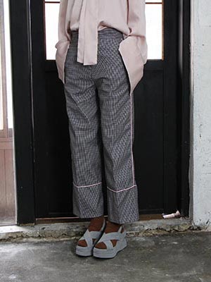 piping hound tooth check slacks (2 colors)