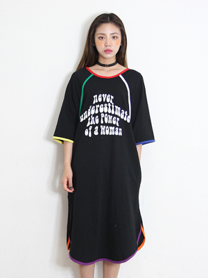 color piping dress (only black)