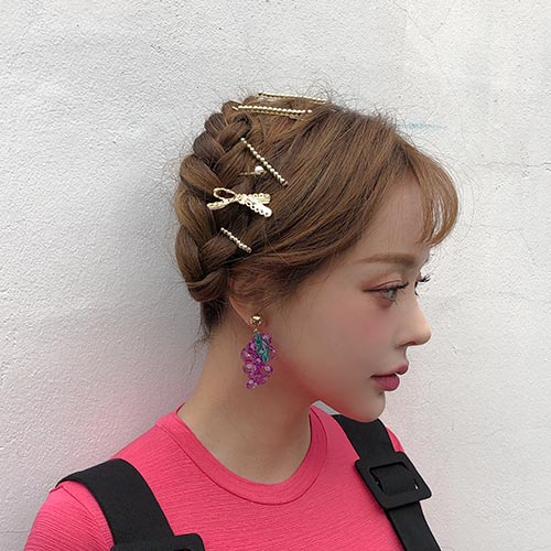 gold ribbon&amp;pearl hairpin (2pc=1set)