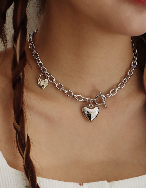 heart lock bold chain necklace