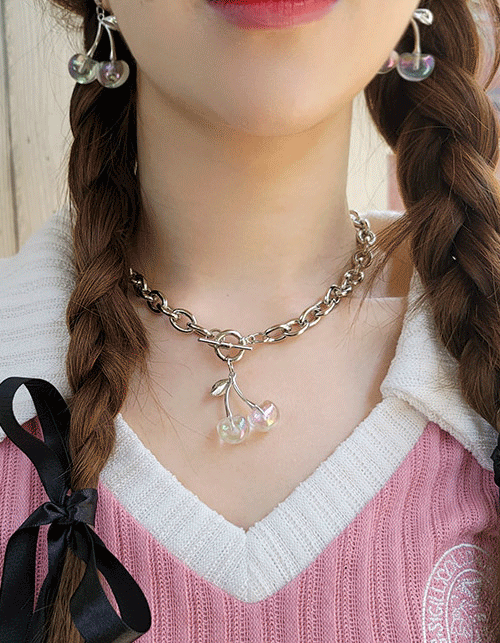 aurora  cherry necklace &amp; cherry earring