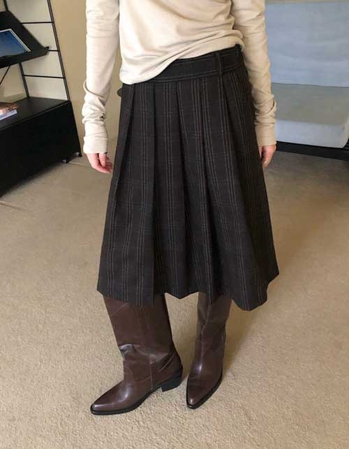 check midi pleats skirt (2 colors)